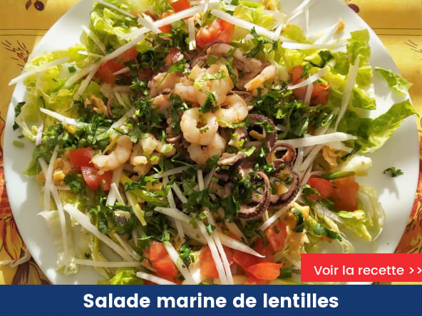 Salade marine de lentilles aux crevettes et aux petits poulpes